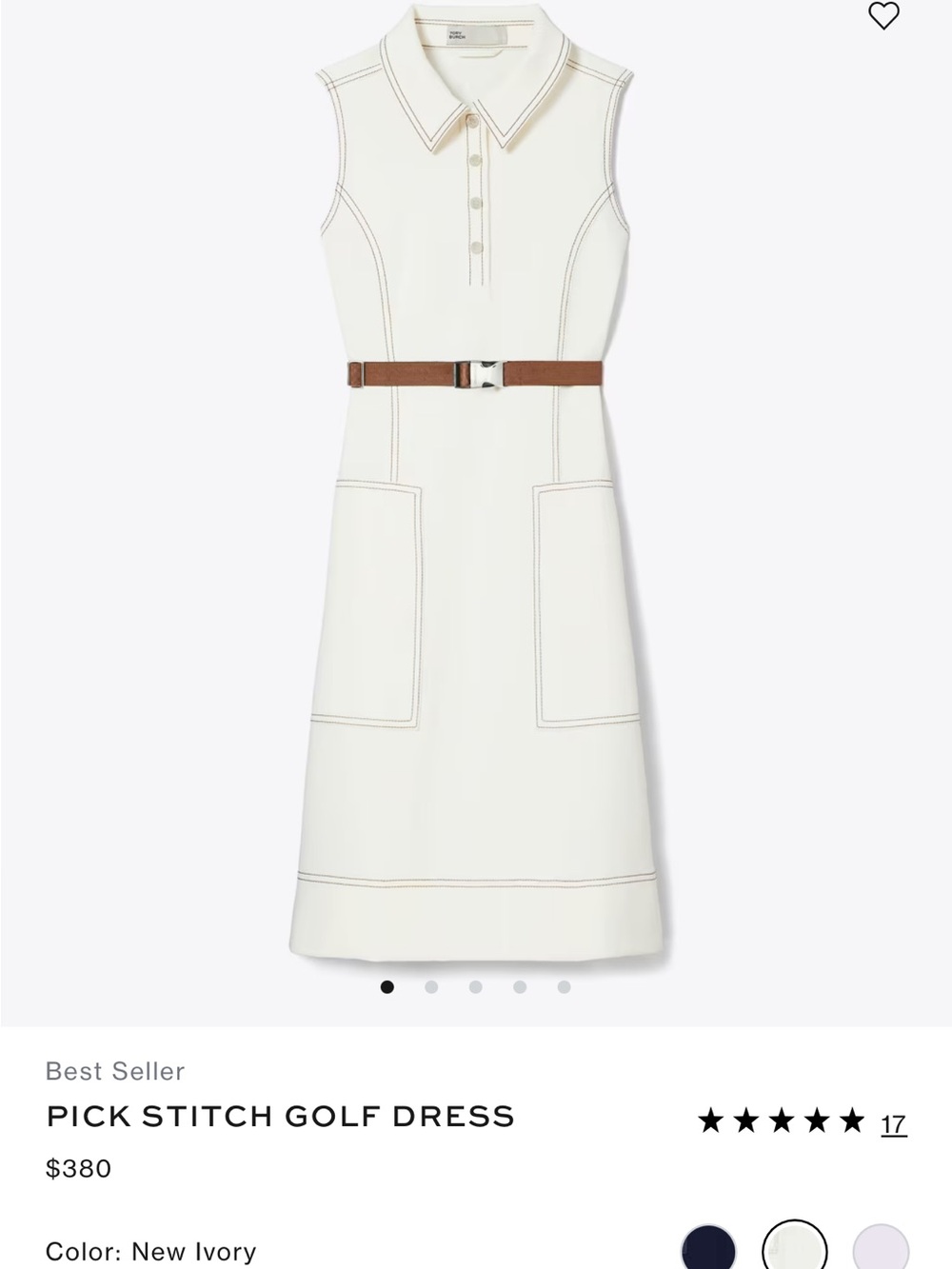 Tory Burch Cream Sleeveless Polo Mini Dress with Contrast Stitching